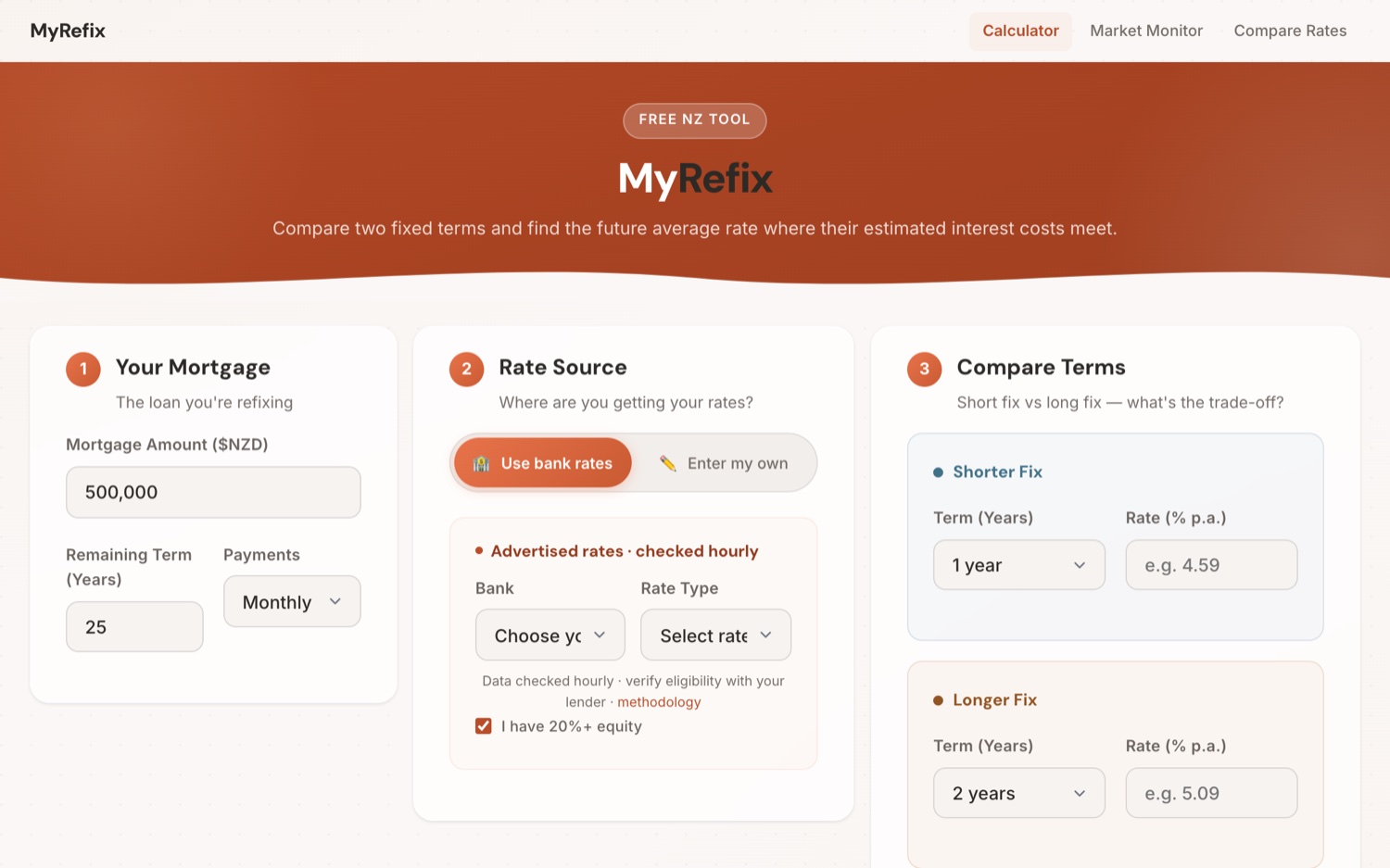MyRefix — comparing two fixed mortgage terms to find the break-even rate